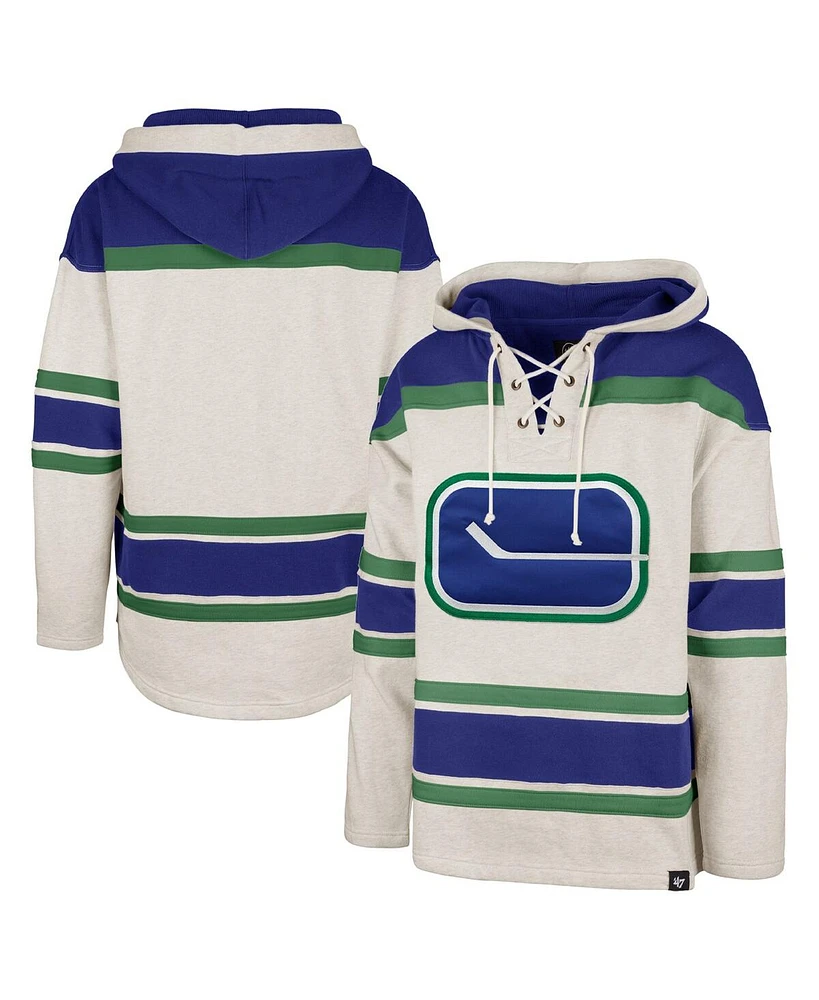 Men's '47 Brand Oatmeal Vancouver Canucks Rockaway Lace-Up Pullover Hoodie