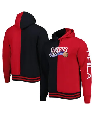 Men's Mitchell & Ness Black and Red Philadelphia 76ers Hardwood Classics Split Pullover Hoodie