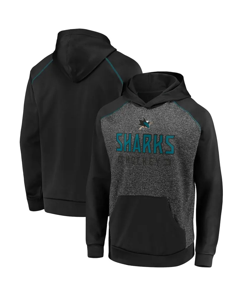 Men's Fanatics Heathered Charcoal, Black San Jose Sharks Game Day Ready Chiller Fleece Raglan Pullover Hoodie