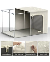 Sorbus Pack Foldable Storage Box - Metal Frame, Oxford Fabric, Large Window & Handles - Organization for Bedroom