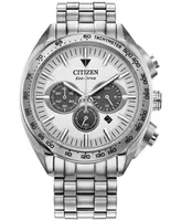 Citizen Eco-Drive Men's Chronograph Sport Luxury Stainless Steel Bracelet Watch 43mm - Silver