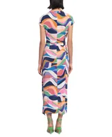 Donna Morgan Women's Printed Faux-Wrap Midi Dress