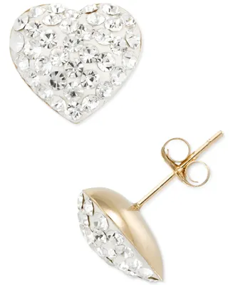 Crystal Pave Heart Stud Earrings in 10k Gold