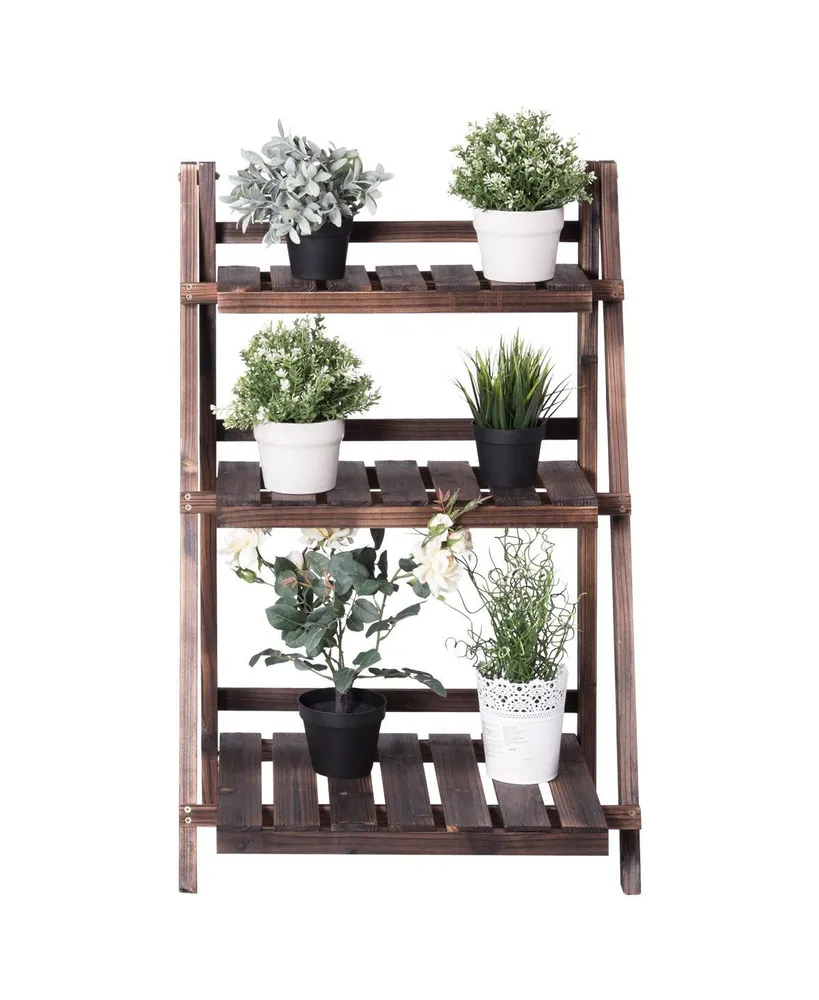 Costway 3 Tier Outdoor Wood Design Flower Pot Shelf Stand Folding Display Rack Garden