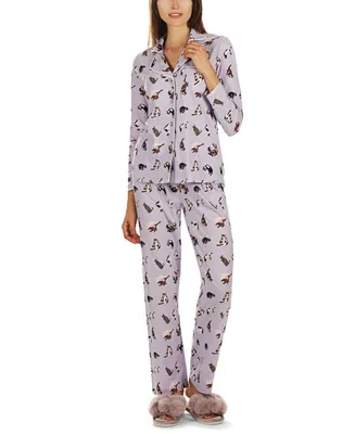 MeMoi Women's Crazy Cats 2 Piece Cotton Blend Pajama Set