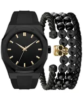 American Exchange Men's Black Silicone Strap Watch 47mm Gift Set