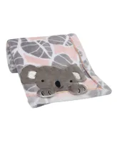 Lambs & Ivy Calypso Pink/Gray Koala Leaf Print Luxury Coral Fleece Baby Blanket