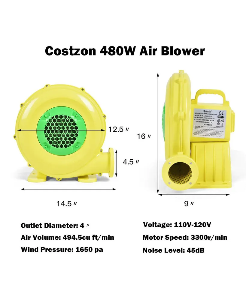 Costway Air Blower Pump Fan 480 Watt 0.6HP For Inflatable Bounce House Bouncy Castle