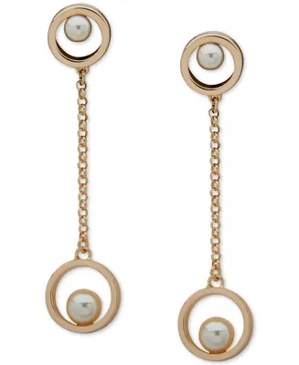 Karl Lagerfeld Paris Gold-Tone Imitation Pearl & Chain Circle Drop Earrings