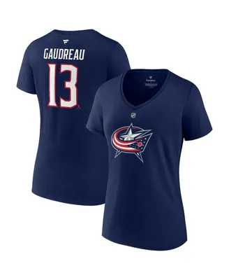 Women's Fanatics Johnny Gaudreau Navy Columbus Blue Jackets Authentic Stack Name and Number V-Neck T-shirt