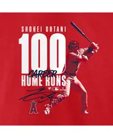 Men's Fanatics Shohei Ohtani Red Los Angeles Angels 100th Career Home Run T-shirt