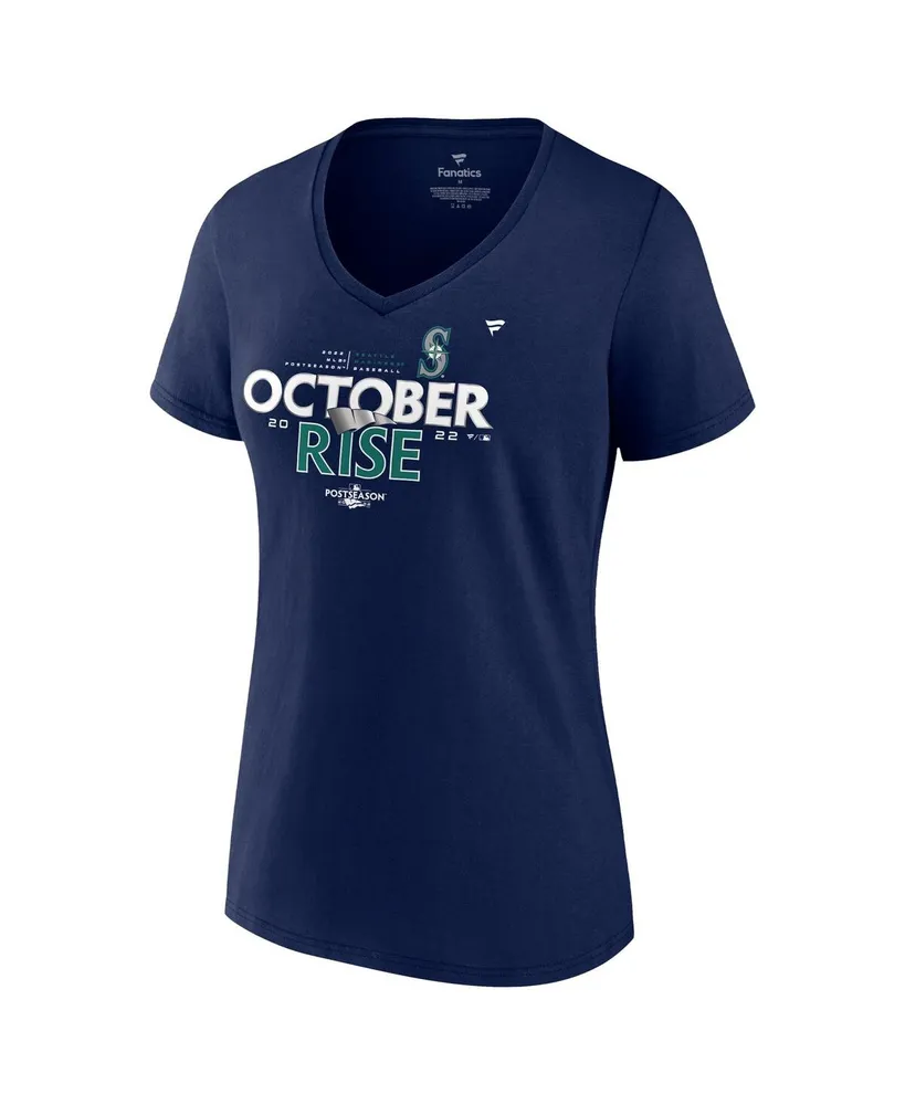 Women's Fanatics Navy Seattle Mariners 2022 Postseason Locker Room V-Neck T-shirt