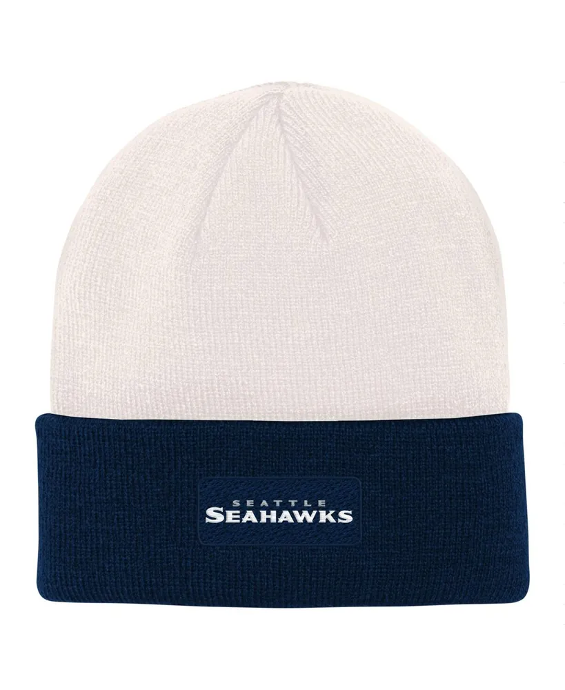 Big Boys Cream, College Navy Seattle Seahawks Bone Cuffed Knit Hat