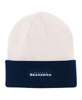 Big Boys Cream, College Navy Seattle Seahawks Bone Cuffed Knit Hat