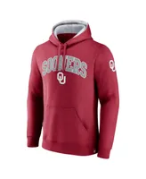 Men's Fanatics Crimson Oklahoma Sooners Arch and Logo Tackle Twill Pullover Hoodie