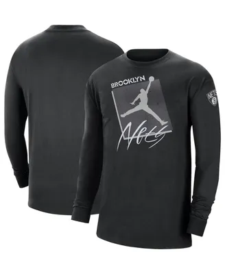 Men's Jordan Black Brooklyn Nets Courtside Max 90 Vintage-Like Wash Statement Edition Long Sleeve T-shirt