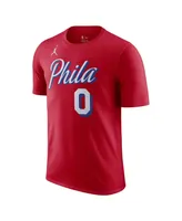 Men's Jordan Tyrese Maxey Red Philadelphia 76ers 2022/23 Statement Edition Name and Number T-shirt