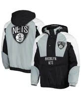 Men's Starter Black Brooklyn Nets Body Check Raglan Hoodie Half-Zip Jacket