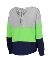 Women's Touch Heathered Gray, College Navy Seattle Seahawks Outfield Deep V-Back Pullover Sweatshirt