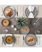 Tabletops Unlimited 12 Pc. Black Pad Print Dinnerware Set, Service for 4