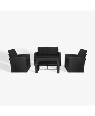 4-Piece Wicker Outdoor Patio Conversation Sofa Set with Coffee Table