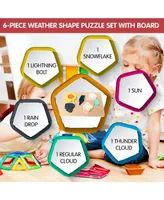 Leo & Friends Weather Shape Puzzle Kit with 6 Weather Wooden Pieces and 1 Board