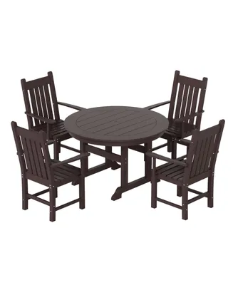 5 Piece Outdoor Patio Dining Set Round Table and Armchair