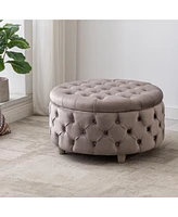 WestinTrends Round Velvet Tufted Storage Ottoman for Living Room Bedroom