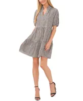 CeCe Women's Gingham Babydoll Elbow-Sleeve Tiered Dress