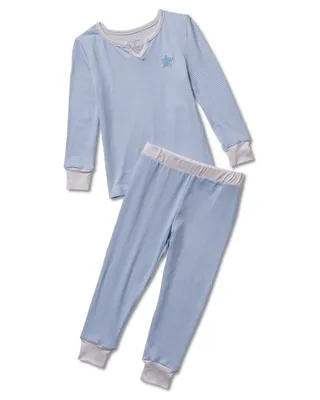Toddler Girls Striped Long Sleeve Split Neck Top and Jogger 2 Piece Pajama Set