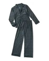 Little, Big Boys Green Plaid Notch Collar Button Up Top and Pants 2 Piece Pajama Set