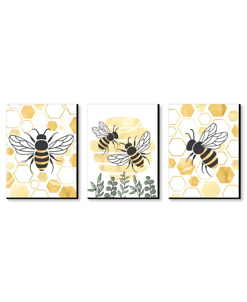 Big Dot of Happiness Little Bumblebee - Unframed Bee Decor Linen Paper Wall  Art - Set of 4 - Artisms - 8 x 10 inches