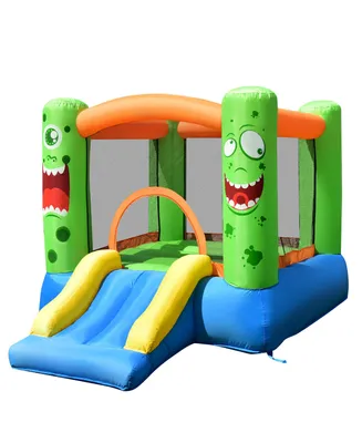 Inflatable Bounce House Jumper Castle Kids Playhouse w/ Basketball Hoop & Slide
