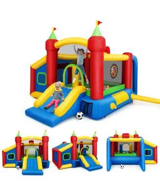Inflatable Bounce House, 7-in-1 Jump and Slide Bouncer w/ Basketball Rim, Football & Ocean Ball Playing Area, Dart Target(Without Blower)