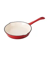 Hamilton Beach Enameled Cast Iron Fry Pan 8-Inch Red, Cream Enamel Coating, Skillet Pan for Stove Top and Oven