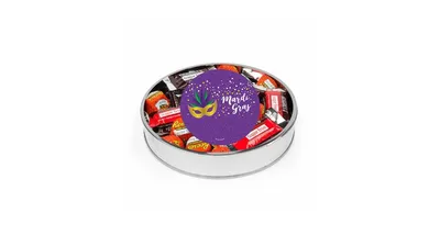 Mardi Gras Sugar Free Candy Gift Tin Large Plastic Tin with Sticker and Hershey's Chocolate & Reese's Mix - Assorted pre