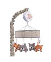 Lambs & Ivy Painted Forest Gray/Beige Fox and Bear Baby Crib Musical Mobile