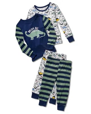Toddler Boys Mix n Match Dream Big Long Sleeve Top and Jogger 4 Piece Pajama Set