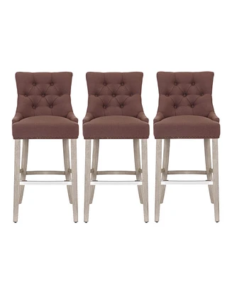 29" Linen Tufted Buttons Upholstered Wingback Bar Stool (Set of