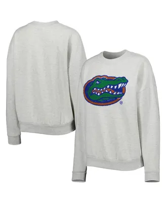 Women's Gameday Couture Heather Gray Florida Gators Chenille Patch Fleece Pullover Sweatshirt