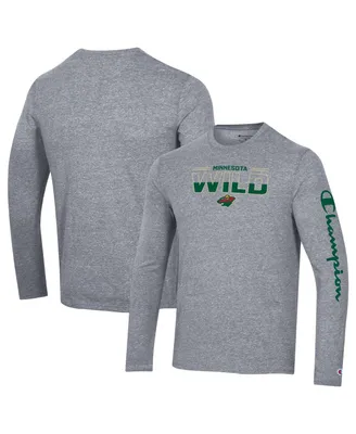 Men's Champion Heather Gray Minnesota Wild Tri-Blend Long Sleeve T-shirt