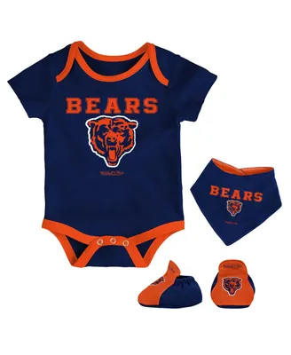 Newborn and Infant Boys Girls Mitchell & Ness Navy, Orange Chicago Bears Throwback Bodysuit Bib Booties Set