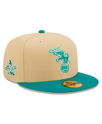 Men's New Era Natural, Teal Oakland Athletics Mango Forest 59Fifty Fitted Hat