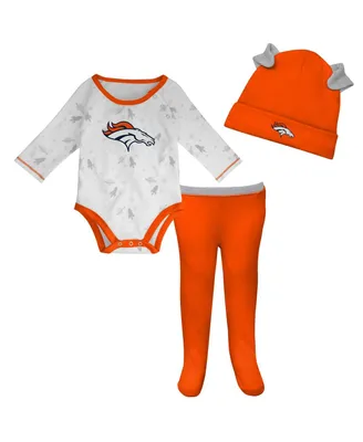 Newborn and Infant Boys Girls White, Orange Denver Broncos Dream Team Onesie Pants Hat Set