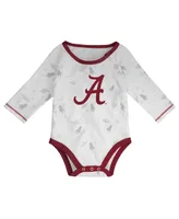 Newborn and Infant Boys and Girls Crimson, White Alabama Crimson Tide Dream Team Raglan Long Sleeve Bodysuit Hat and Pants Set