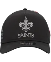 Men's New Era x Alpha Industries Black New Orleans Saints A-Frame 9FORTY Trucker Snapback Hat