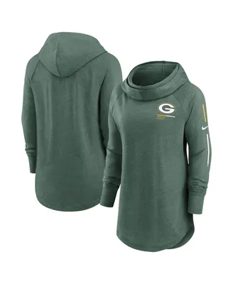 Women's Nike Heathered Green Green Bay Packers Minimal Statement Raglan Funnel Neck Pullover Hoodie