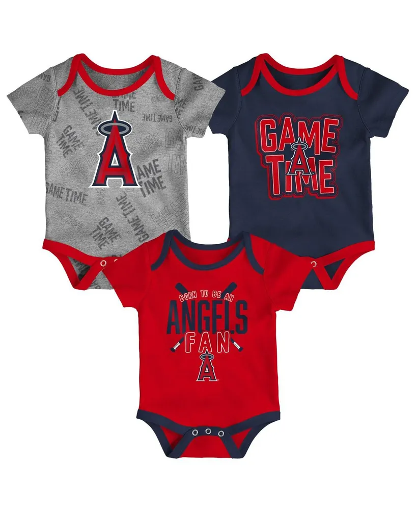 Newborn and Infant Boys Girls Los Angeles Angels Red, Navy, Heathered Gray Game Time Three-Piece Bodysuit Set
