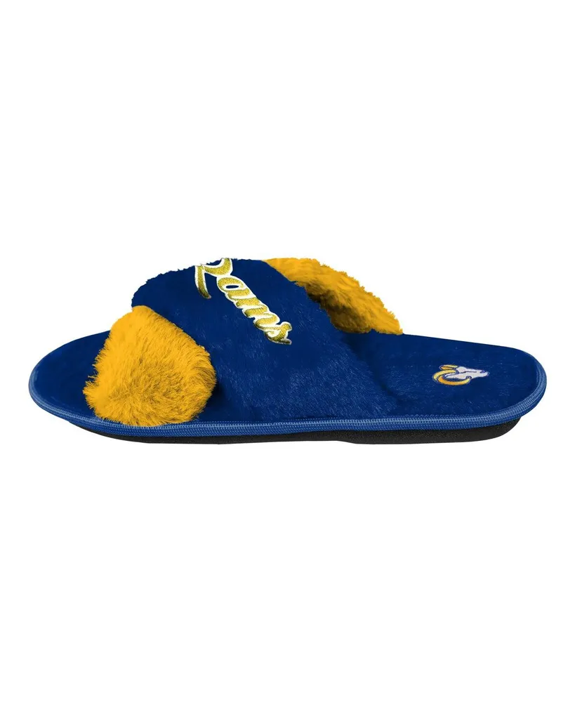 Women's Foco Royal Los Angeles Rams Two-Tone Crossover Faux Fur Slide Slippers