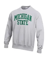 Men's Champion Heathered Gray Michigan State Spartans Arch Reverse Weave Pullover Sweatshirt